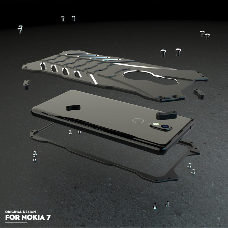R-Just Batman Shockproof Aluminum Shell Metal Case with Custom Batarang Stent for Nokia 7