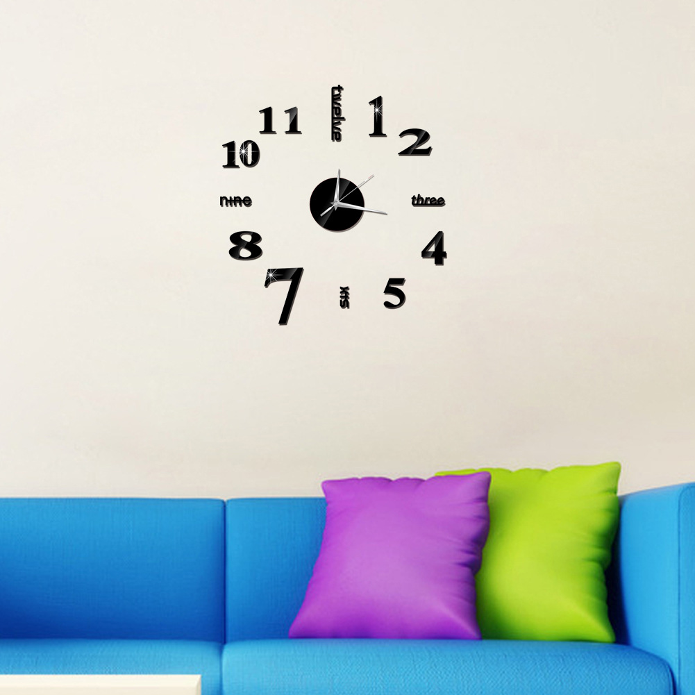 Chino e Inglés digital espejo etiqueta de la pared Reloj de pared DIY Reloj de pared creativo Reloj simple reloj de acrílico
