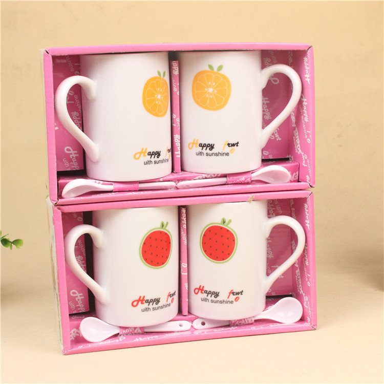 T014创意礼品生日礼物 四款水果情侣对杯 陶瓷水杯 学生礼物|ru
