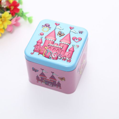 Creative square embossed metal tins packaging box for cartoon metal accessories Storage box for children