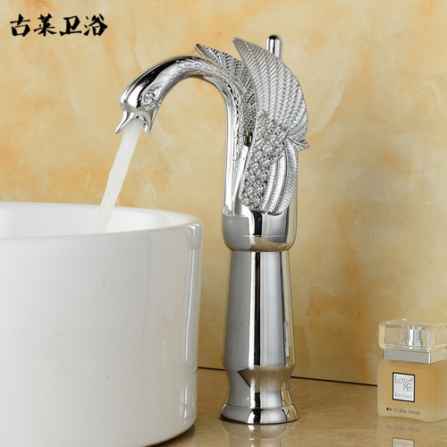 All-copper European-style antique faucet with elevated gold-plated swan basin faucet above-ground basin faucet hot and cold