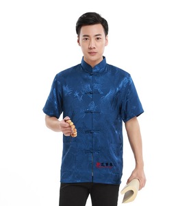 Men Chinese Tang suit shirt short sleeve top national work clothes full dragon short sleeve top