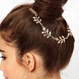 新款欧美速卖通外贸发饰饰品批发 金色发梳发饰双插梳头饰花环