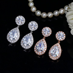 跨境電商外貿款 歐美高端耳飾高檔復古水滴AAA級鋯石水晶耳環