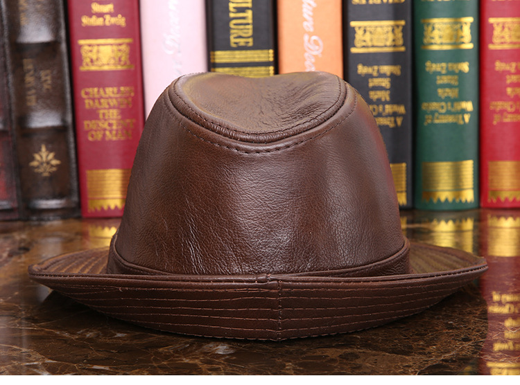100% Genuine Leather Men's Hat Cowhide Jazz Cap Gangster Casual Hats  Accessories | eBay