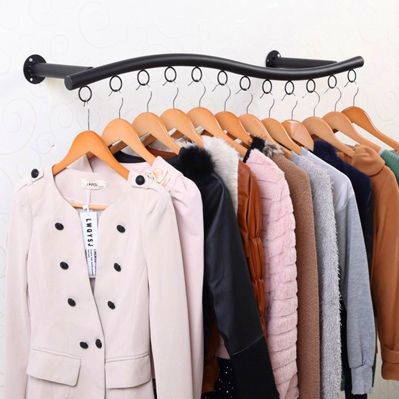 S形服装店衣架 展示架上墙侧挂女装童装货架 铁艺壁挂环形墙上架|ms