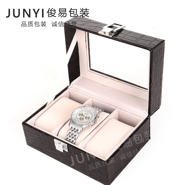 高档鳄鱼纹手表盒收纳盒展示盒，现货批发，适用于3位玻璃天窗手表