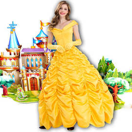 万圣节新款童话故事黄色贝儿公主长宫廷长裙美女与野兽舞台演出服