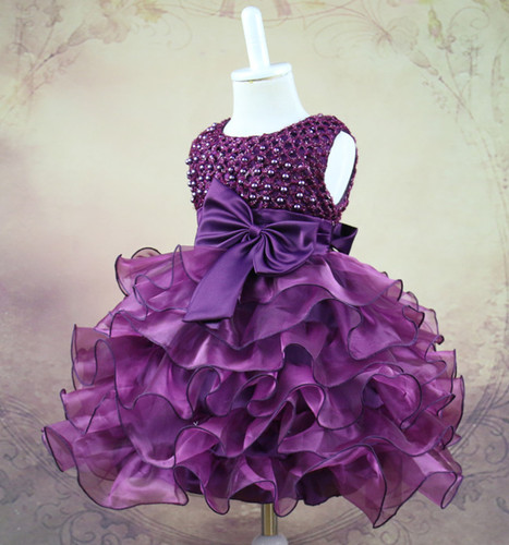 Baihui New Style Girls' Flower Princess Dress Bowknot Beaded Infant and Toddler Party Dress Puffy Skirt 