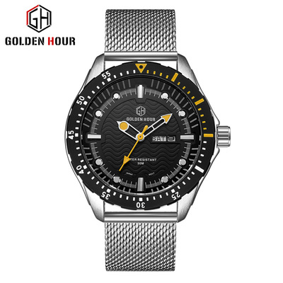 goldenhour外貿石英手表 新款網帶表男 簡約男士手表 watch
