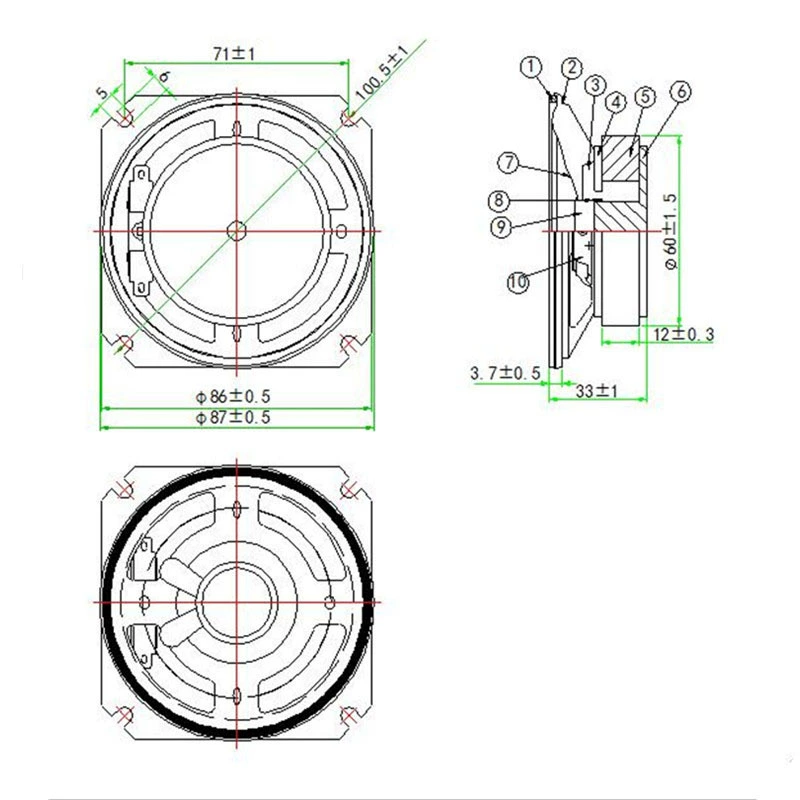 LS87W-11F-R8 3,5 дюйма 8 Евро 15W Внешняя водонепроницаемость IP65 Громкость 96dB Высокий тон 10,9V