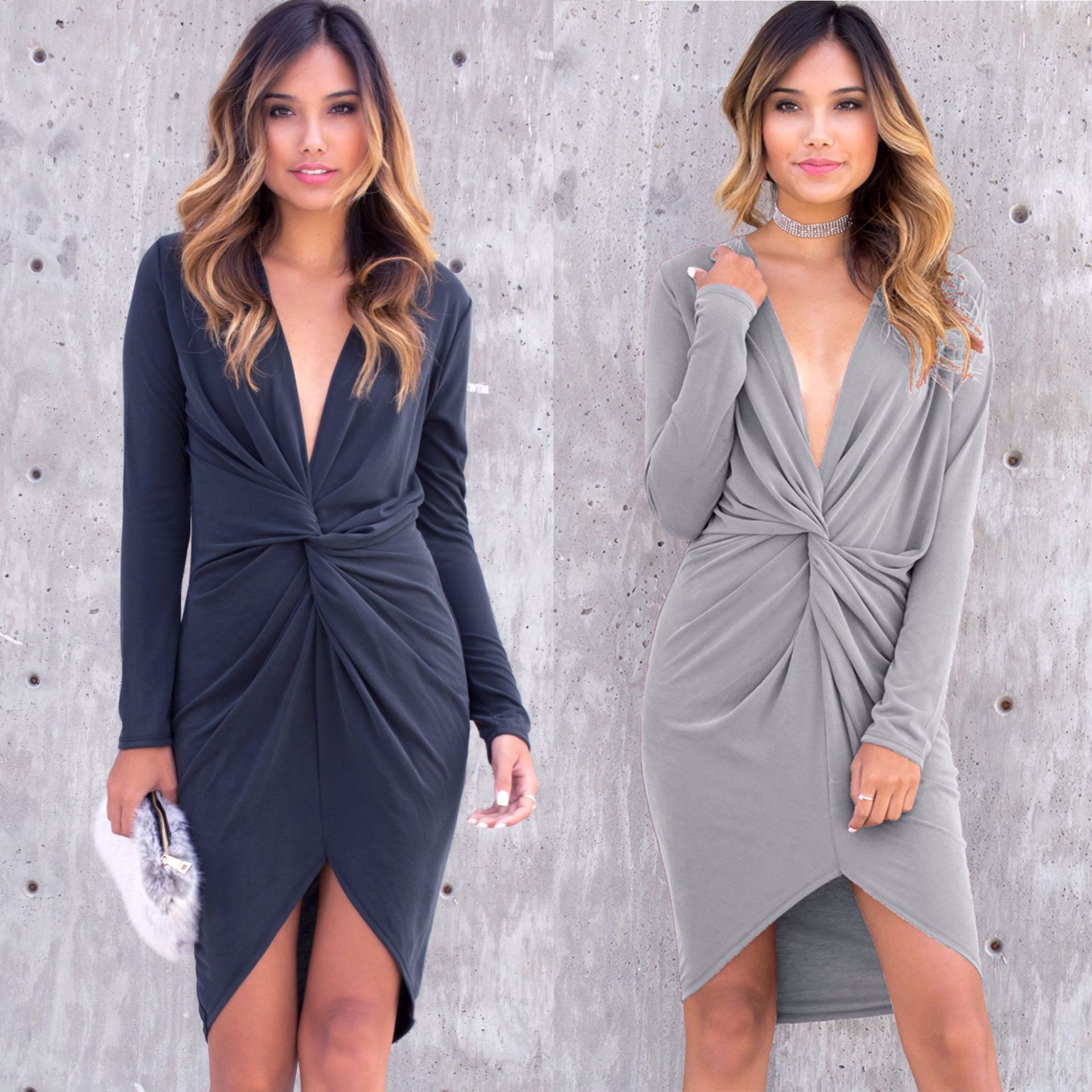 Irregular Sexy Deep V Bodycon Dress Short Length Autumn Collection Stylish Design Wholesale Available