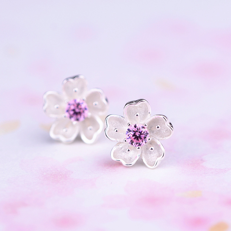 S925 Sterling Silver Earrings Cherry Blossom Earrings display picture 1