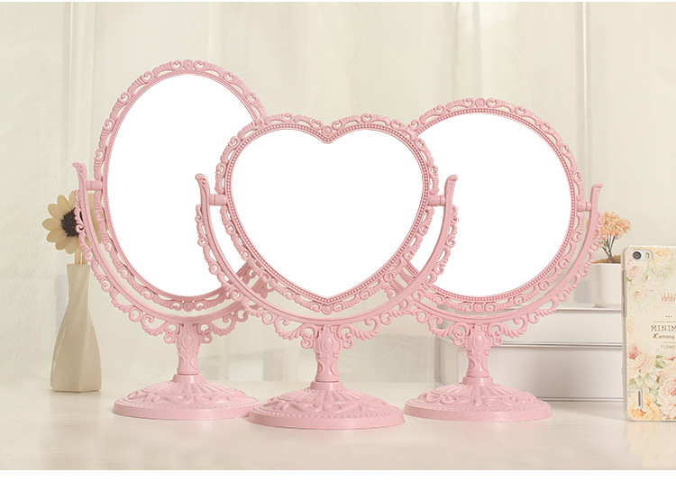 Amor de estilo europeo de doble cara espejo de maquillaje espejo de escritorio portátil espejo dormitorio belleza espejo de aumento princesa espejo grande