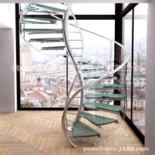 钢化玻璃旋转螺旋厂家个性创意楼梯扶手同城包测量安装