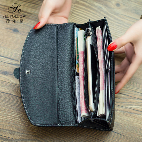 Fashion new wallet women's long genuine leather European and American fashion large capacity card slot first layer cowhide wallet women's clutch bag