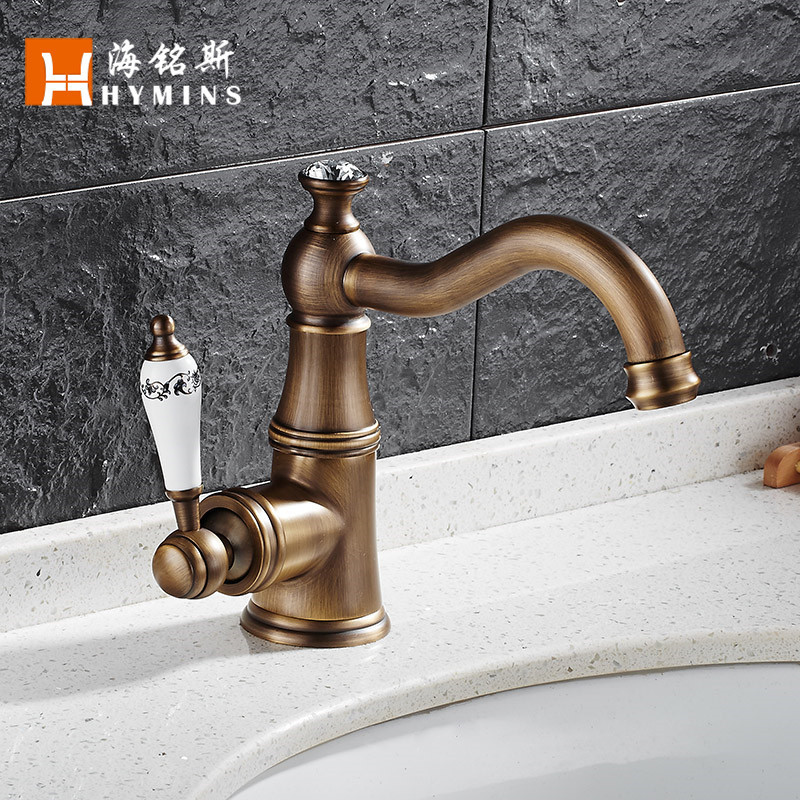 Heaven European Antique Bathroom Washbasin Faucet Single Hole Hot and Cold Water 360 ° Rotating Faucet 9080