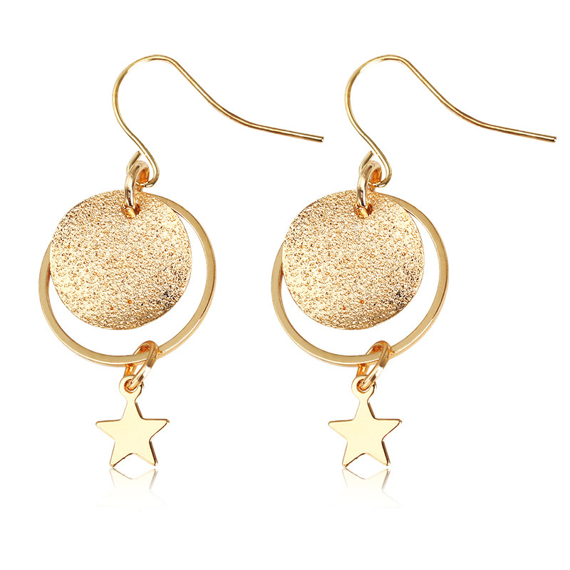 Handmade Glitter Frosted Pentagram Star Earrings Geometric Circle Long Earrings Ear Clips Wholesale display picture 1