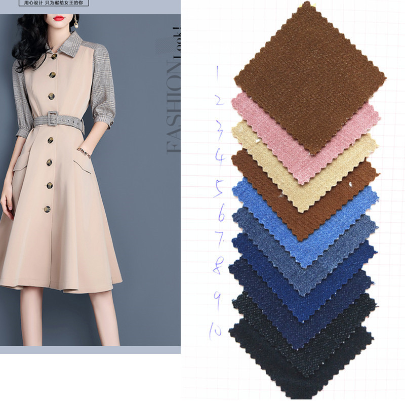 高檔滌棉仿牛仔彈力滌棉面料秋冬褲子休閑外套斜紋流行用料A112