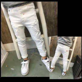 果壳温州童装 春季新款男童百搭修身裤 韩版潮童破洞裤AQ811