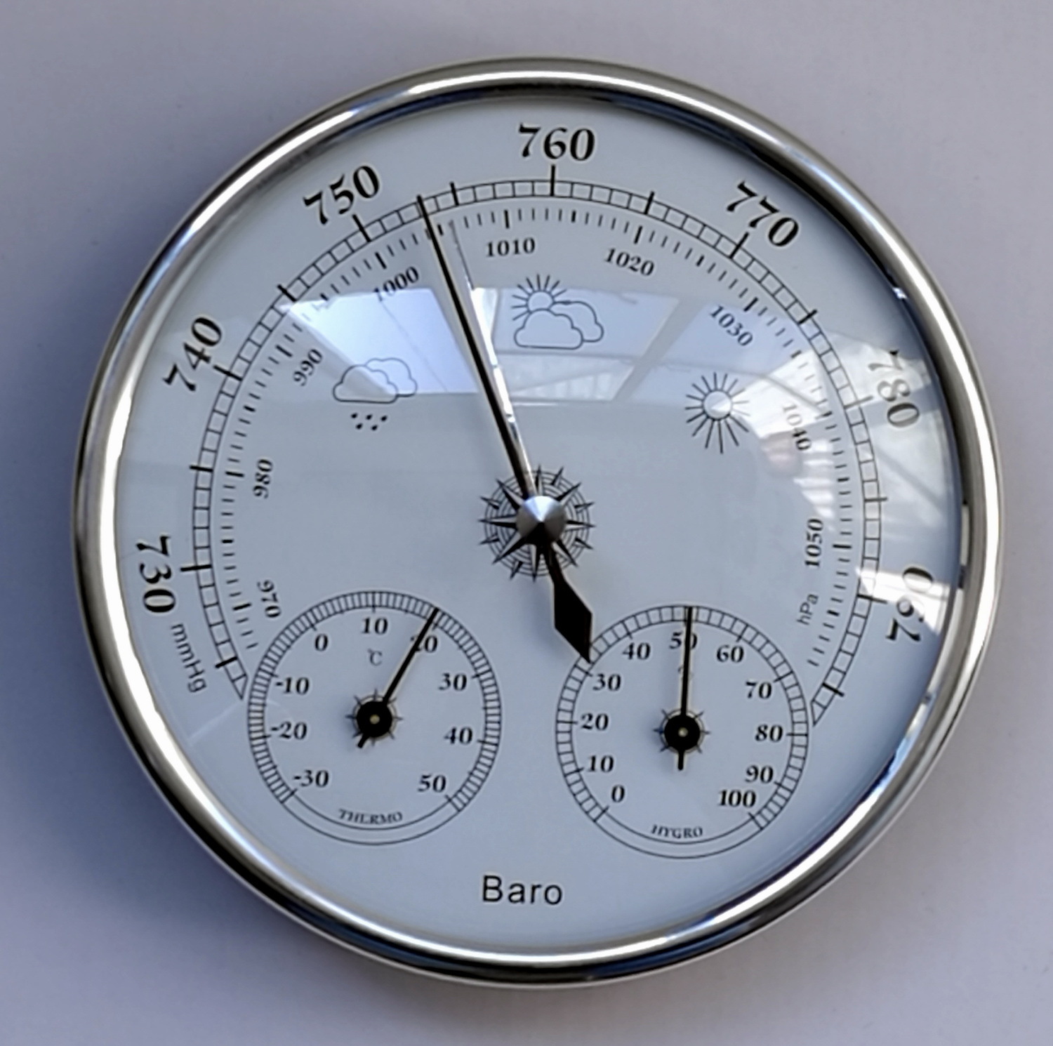 THB9392S-12.8CM银圈白面三合一气象站（温度计,湿度计,气压计）