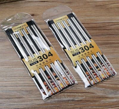 5 pairs 304 Stainless steel Round originality square Stainless steel chopsticks non-slip Household Chopsticks suit