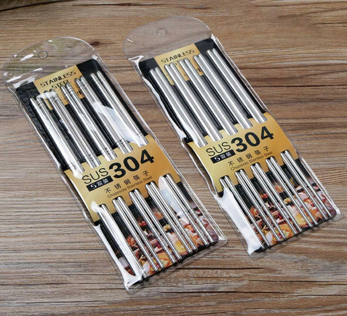 5 pairs 304 Stainless steel Round originality square Stainless steel chopsticks non-slip Household Chopsticks suit