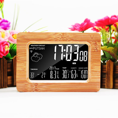 New products originality solid wood brand new intelligence product WiFi intelligence LCD Weather Forecast automatic alarm clock