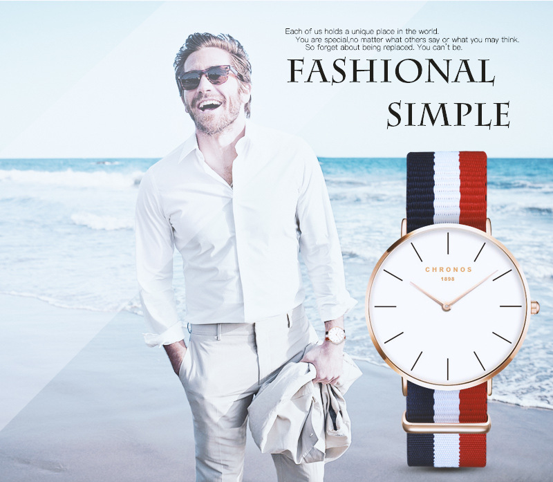 Chronos Quartz Watch For Men, Stylish Simple Nylon Strap Design_voghion.com