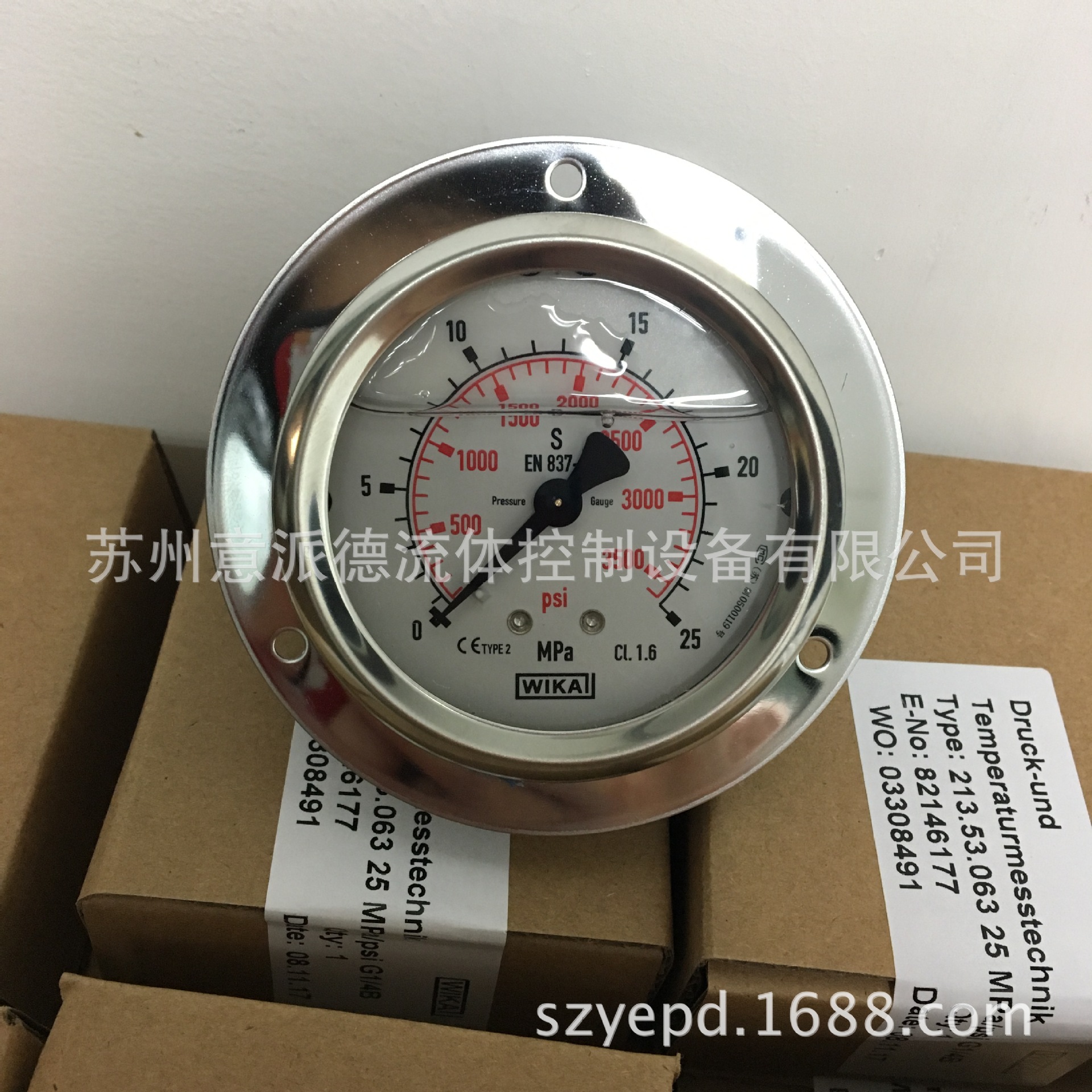 现货！WIKA威卡充液耐震压力表213.53.063,0-25MPA轴向G1/4