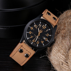 New SOKI Casual Quartz Men's Watch with Fashion Leather Strap, Military Style, Student Sports Watch with Calendar