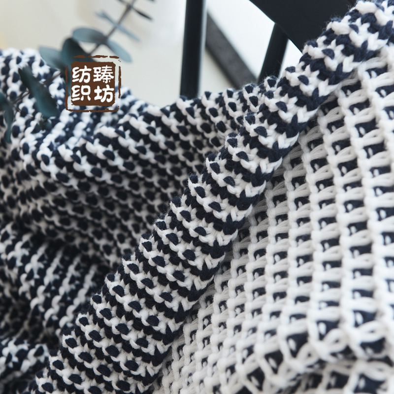 新款针织毯子 华夫格全棉毛线盖毯 办公室午休毯空调毯拍照道具