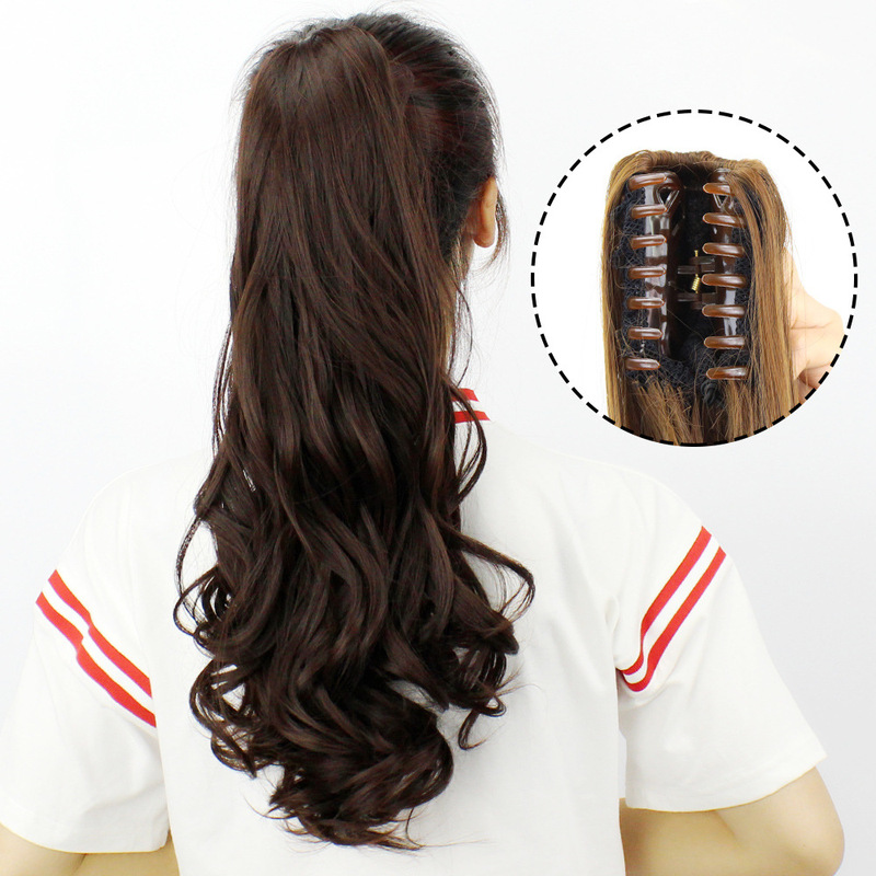  Hair show claw clip wig horse tail lifelike invisible long curly hair grab clip large wave long curly hair fake ponytail