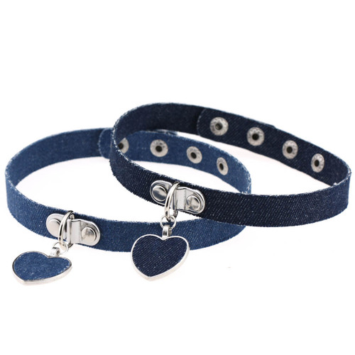 Original new Harajuku anime denim necklace collar alloy love heart pendant neck chain collarbone chain