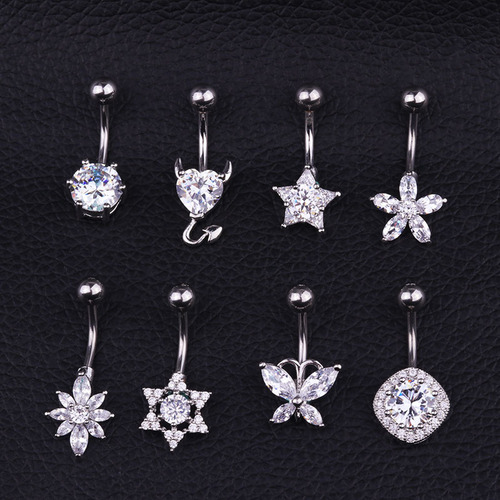 Wish hot selling navel ring European and American medical stainless steel inlaid zircon navel nail foreign trade body piercing jewelry wholesale