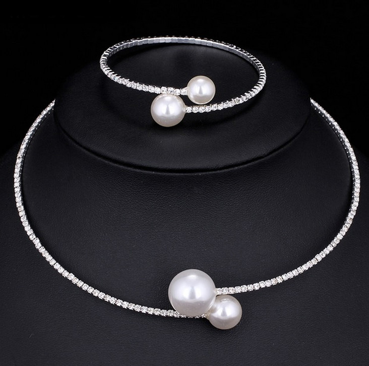 Simple Style Round Alloy Artificial Crystal Artificial Pearls Women's Bracelets Necklace Jewelry Set display picture 3