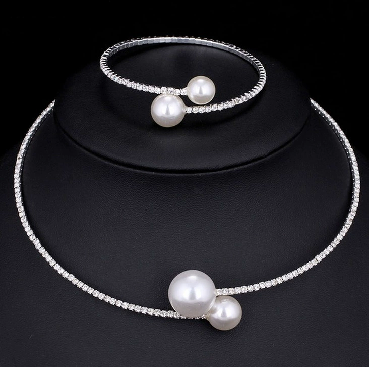 Набор Bridal Necklace & Bracelet, регулируемый чокер, жемчужные бусины, комплект для свадьбы