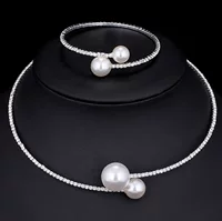 Набор Bridal Necklace & Bracelet, регулируемый чокер, жемчужные бусины, комплект для свадьбы