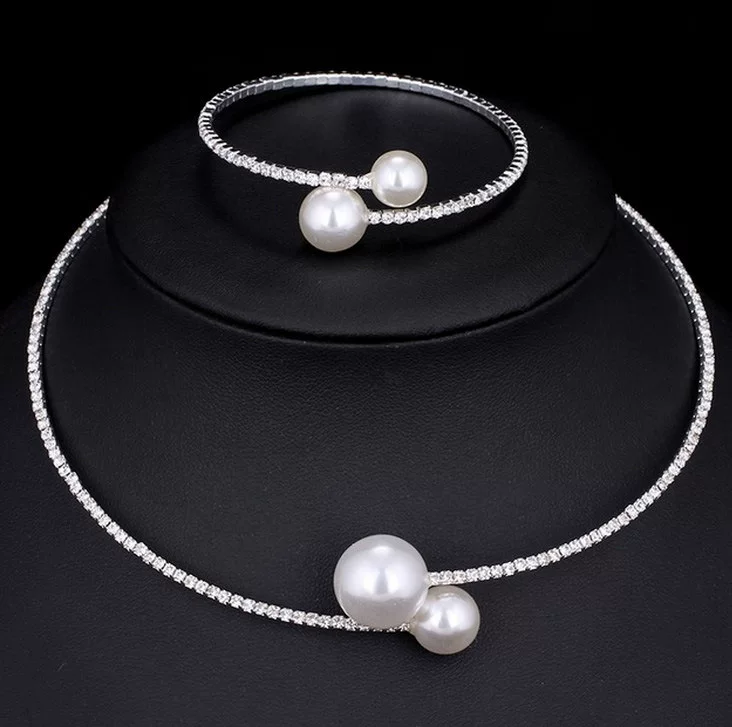 Набор Bridal Necklace & Bracelet, регулируемый чокер, жемчужные бусины, комплект для свадьбы