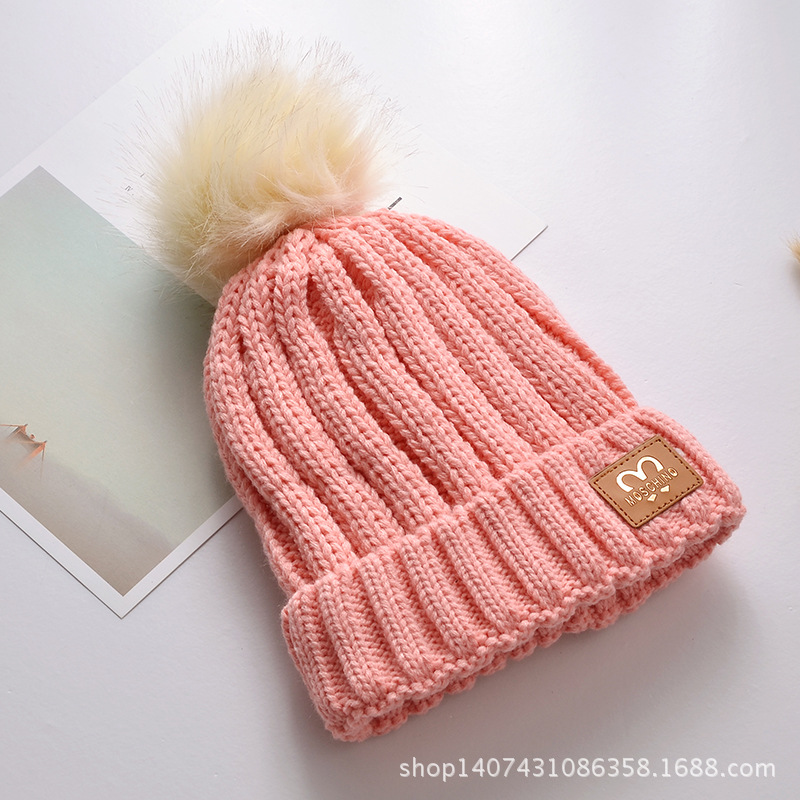 猫哥帽子女秋冬韩版毛线帽M标毛球冬天加绒保暖针织帽 户外套头帽