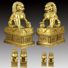 纯黄铜北京狮 宫门狮 金属底座铜狮子摆件大小号高20公分15cm