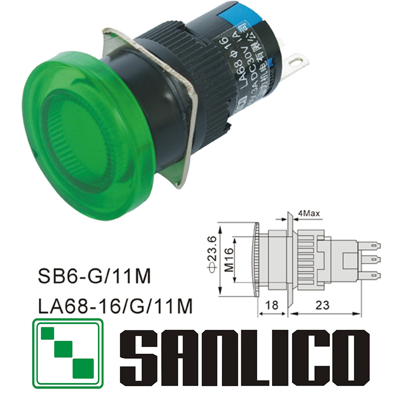 自返式蘑菇头按钮开关 LA68(SB6 LAS1 LAY16)-G/11M
