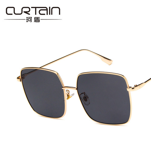 Internet celebrity square metal sunglasses, fashionable polygonal sunglasses, trendy plain large-frame sunglasses