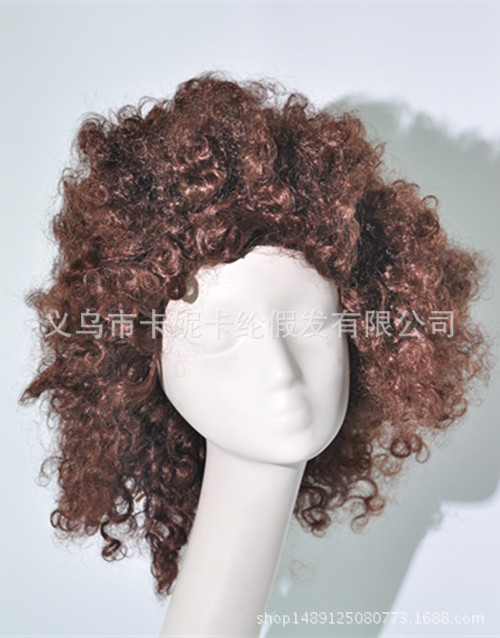 Peluca de rendimiento de café oscuro, cabello rizado, peluca de payaso de cabeza explosiva esponjosa divertida