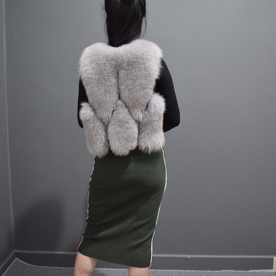 2017冬季新款女士皮草 短款狐狸毛小水滴马甲 海宁狐狸皮草马甲女