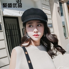 Hat Female 2021 Autumn And Winter New Temperament Leisure Flat Top Felt Cap European And American Style Fashionable Pin Patch Wool Top Hat display picture 10