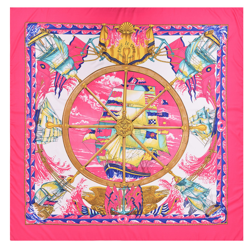 New Style 130cm Fashion Silk Scarf Oil Painting Sailboat Printing Twill Big Square Scarf Shawl Scarf display picture 5