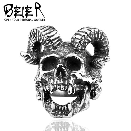 European and American foreign trade jewelry wholesale men's stainless steel casting punk satan sheep head skull ring