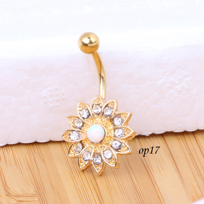 European American Hot New Boutique Golden Navel Binding Petals Opal Stone Belly Ring detail image 9