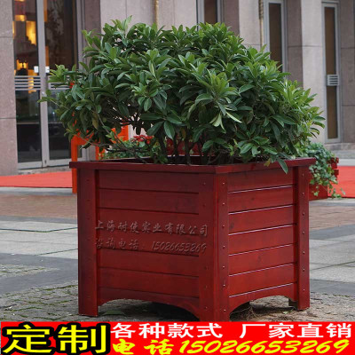 【上海花箱廠家】加工定制防腐木花箱 道路移動花箱 戶外木質花箱